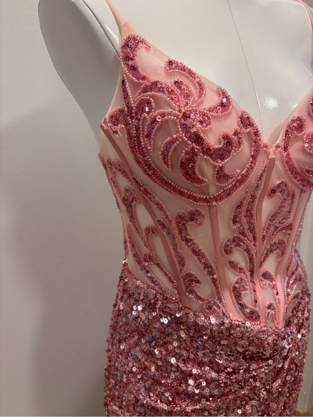 Stacees Rose Pink Sequin Embellished Mini Dress Corset Bodice - Picture 5 of 8